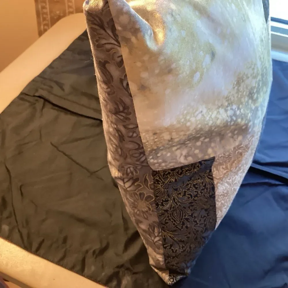 Hand Crafted Beige and Blue Throw Pillow